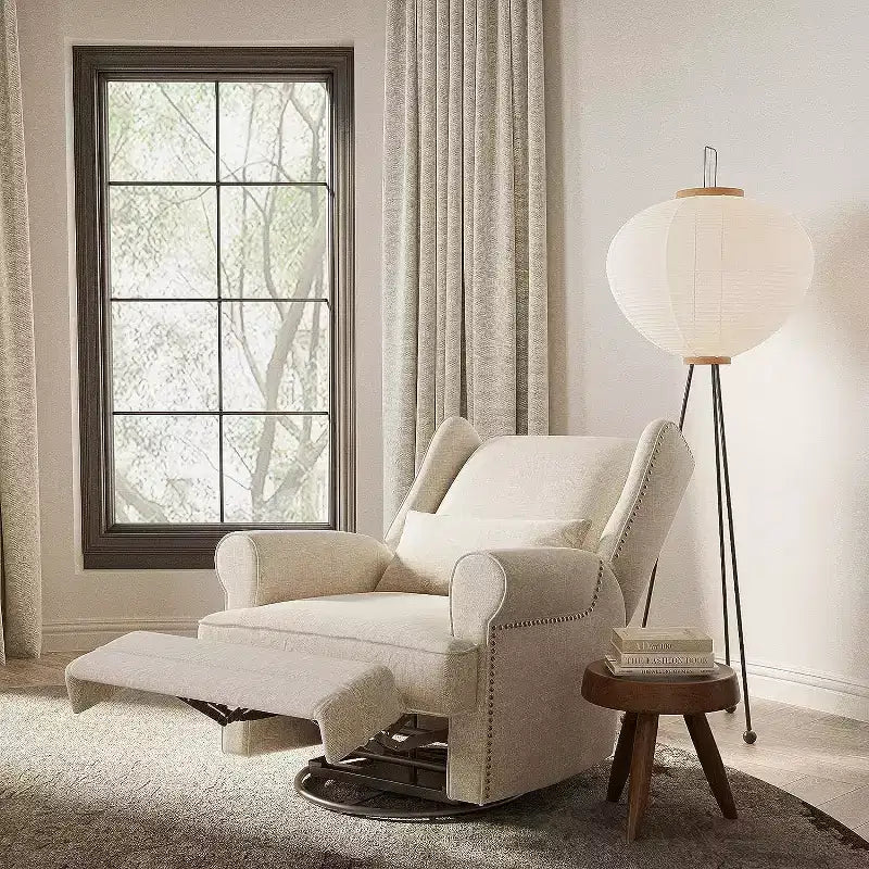 Heynemo Swivel Recliner Chair, Comfy Glider Rocking Chairs with Pillow and Footrest, Swivel Rocking Chair for Bedroom,Nursery