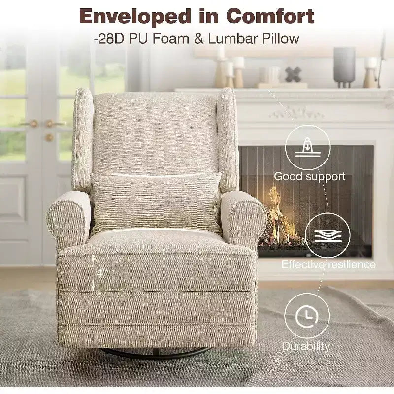 Heynemo Swivel Recliner Chair, Comfy Glider Rocking Chairs with Pillow and Footrest, Swivel Rocking Chair for Bedroom,Nursery