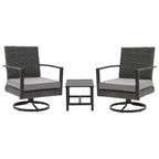 Heynemo 3 Pieces Patio Bistro Set with Swivel Chair and Small Side Table, All Weather Rattan Chairs with Water-Resistant Cushions & Metal Frame