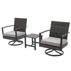Heynemo 3 Pieces Patio Bistro Set with Swivel Chair and Small Side Table, All Weather Rattan Chairs with Water-Resistant Cushions & Metal Frame