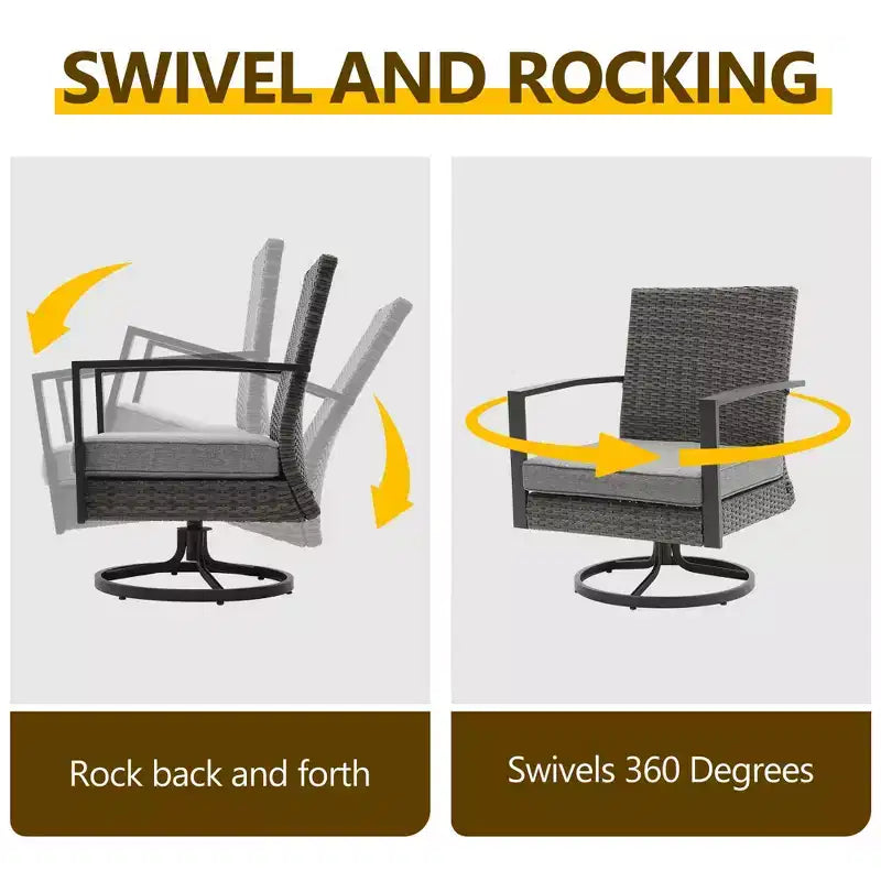 Heynemo 3 Pieces Patio Bistro Set with Swivel Chair and Small Side Table, All Weather Rattan Chairs with Water-Resistant Cushions & Metal Frame