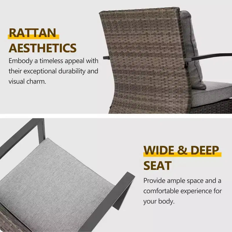 Heynemo 3 Pieces Patio Bistro Set with Swivel Chair and Small Side Table, All Weather Rattan Chairs with Water-Resistant Cushions & Metal Frame