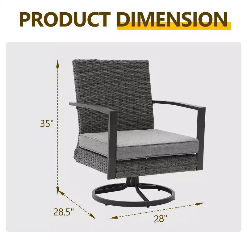 Heynemo 3 Pieces Patio Bistro Set with Swivel Chair and Small Side Table, All Weather Rattan Chairs with Water-Resistant Cushions & Metal Frame