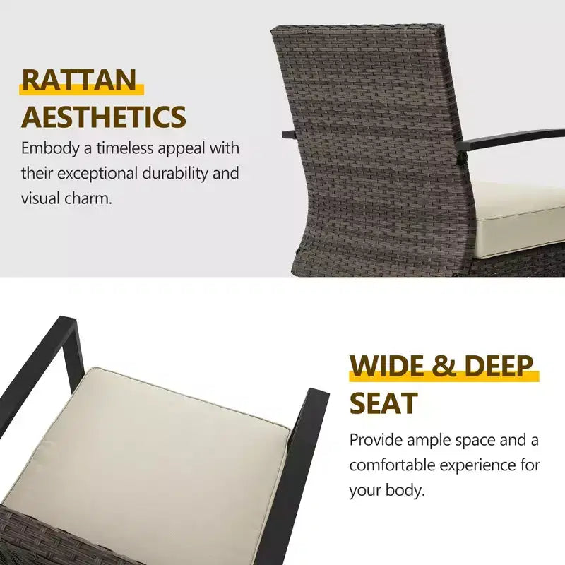 Heynemo 3 Pieces Patio Bistro Set with Swivel Chair and Small Side Table, All Weather Rattan Chairs with Water-Resistant Cushions & Metal Frame