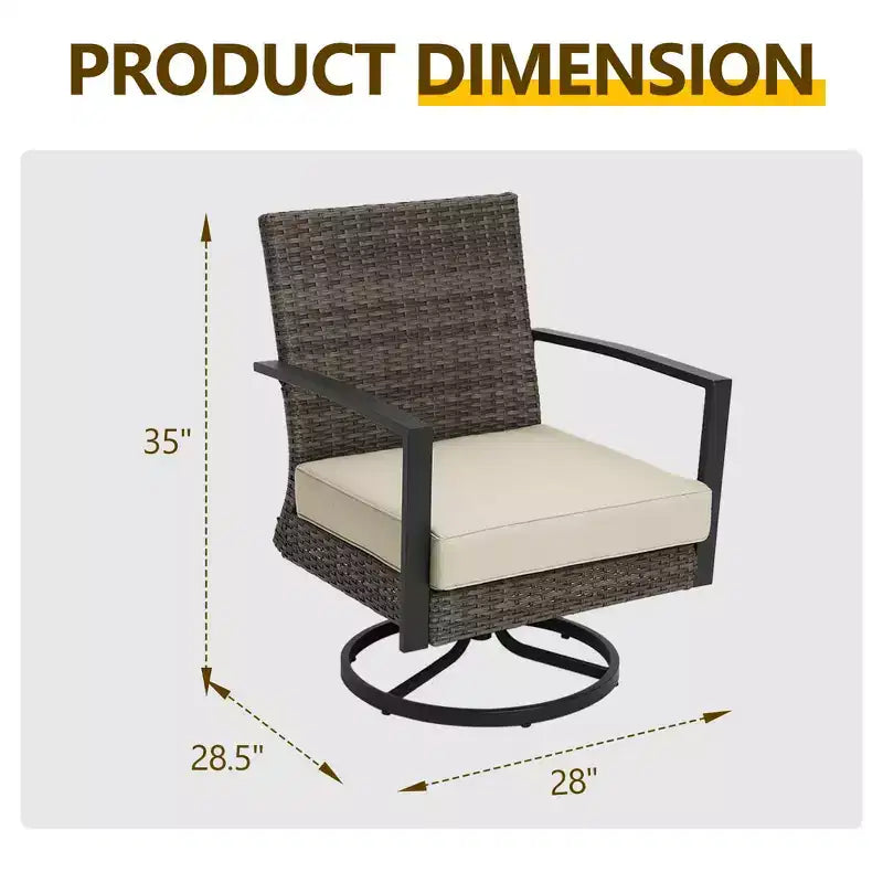 Heynemo 3 Pieces Patio Bistro Set with Swivel Chair and Small Side Table, All Weather Rattan Chairs with Water-Resistant Cushions & Metal Frame