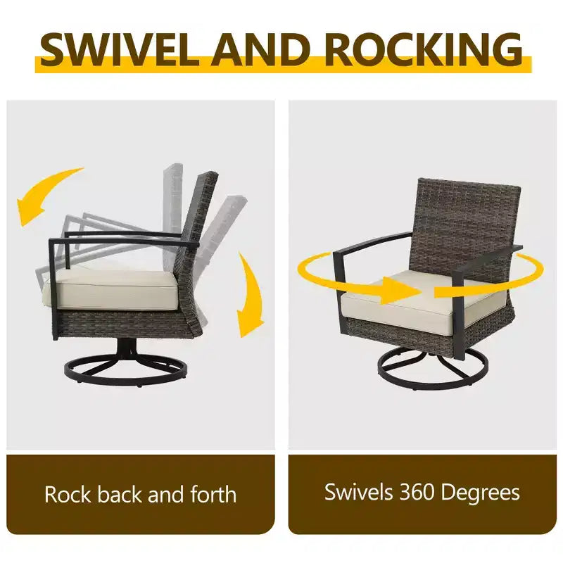 Heynemo 3 Pieces Patio Bistro Set with Swivel Chair and Small Side Table, All Weather Rattan Chairs with Water-Resistant Cushions & Metal Frame