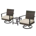 Heynemo 3 Pieces Patio Bistro Set with Swivel Chair and Small Side Table, All Weather Rattan Chairs with Water-Resistant Cushions & Metal Frame