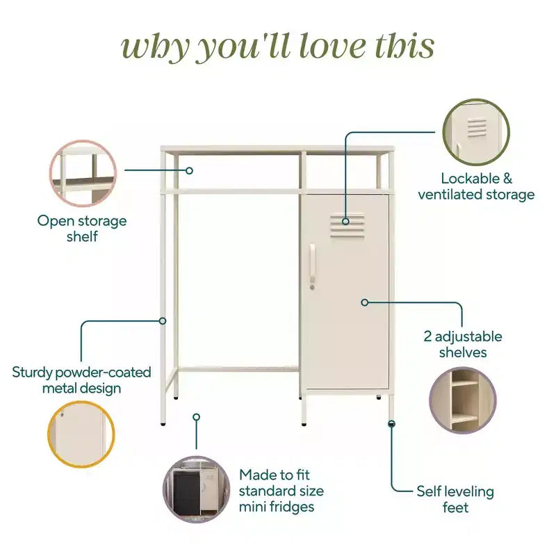 Novogratz Cache Metal Locker-Style Mini Refrigerator Organizer