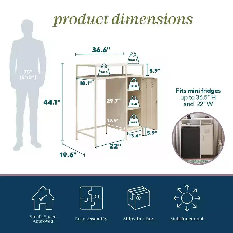 Novogratz Cache Metal Locker-Style Mini Refrigerator Organizer
