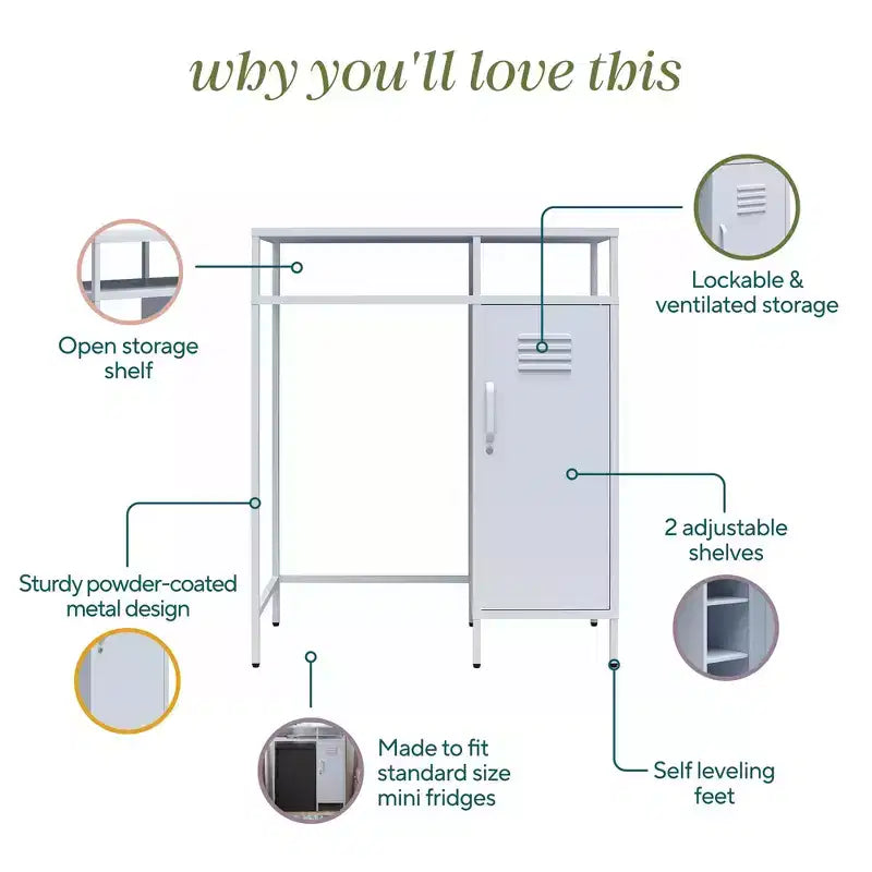 Novogratz Cache Metal Locker-Style Mini Refrigerator Organizer