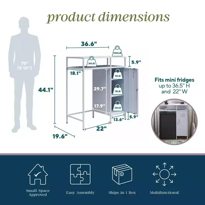Novogratz Cache Metal Locker-Style Mini Refrigerator Organizer