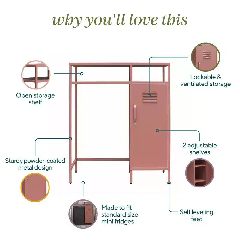 Novogratz Cache Metal Locker-Style Mini Refrigerator Organizer