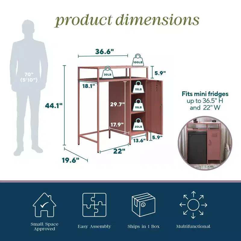 Novogratz Cache Metal Locker-Style Mini Refrigerator Organizer