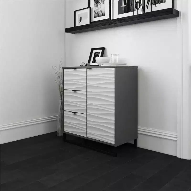 Monterey 1 Door / 3 Drawer Accent Cabinet, Faux Wave Pattern with Graphite