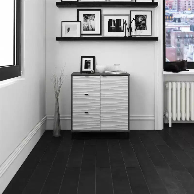 Monterey 1 Door / 3 Drawer Accent Cabinet, Faux Wave Pattern with Graphite