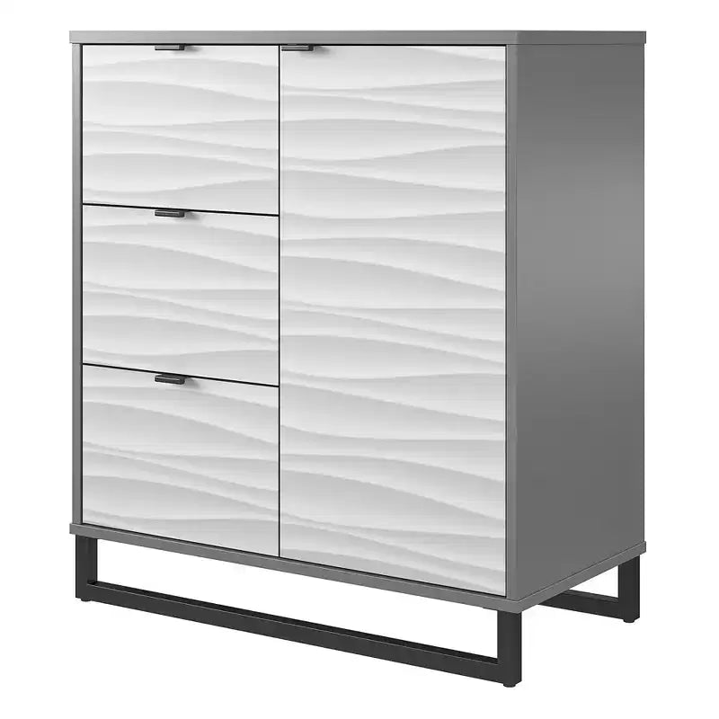 Monterey 1 Door / 3 Drawer Accent Cabinet, Faux Wave Pattern with Graphite
