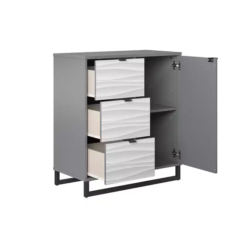 Monterey 1 Door / 3 Drawer Accent Cabinet, Faux Wave Pattern with Graphite