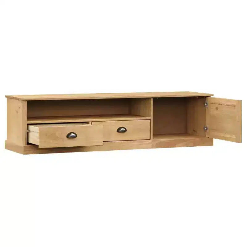 vidaXL VIGO Pine Wood TV Stand Entertainment Center with Storage - Honey Wax Finish, Metal Handles, 61.4 W x 15.7 H