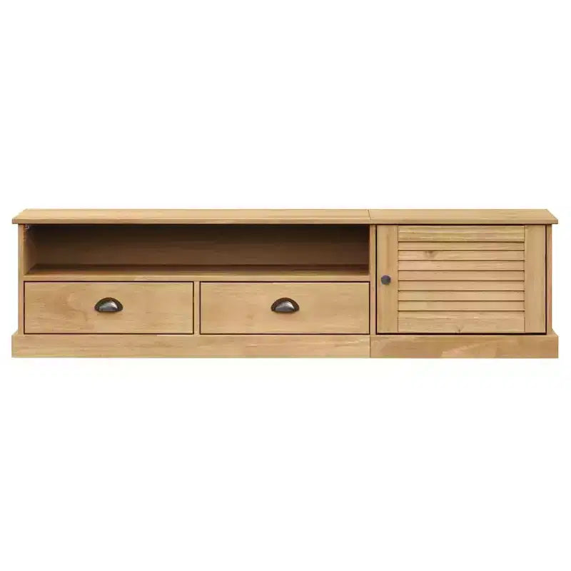 vidaXL VIGO Pine Wood TV Stand Entertainment Center with Storage - Honey Wax Finish, Metal Handles, 61.4 W x 15.7 H