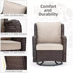3 Pieces Outdoor Wicker Swivel Rocker Patio Set, 360-Degree Swivel Rocking Chair Elegant Wicker Patio Bistro Set with Tempered Glass Top Side Table