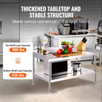 VEVOR Stainless Steel Work Table, 30 x 48 x 26 Inch Commercial Food Prep Worktable, 3-Sided Backsplash Heavy Duty Prep Worktable, Metal Work Table