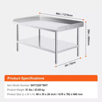 VEVOR Stainless Steel Work Table, 30 x 48 x 26 Inch Commercial Food Prep Worktable, 3-Sided Backsplash Heavy Duty Prep Worktable, Metal Work Table