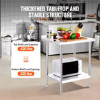 VEVOR 24 x 30 x 36 Inch Stainless Steel Work Table,Commercial Food Prep Worktable Heavy Duty Prep Worktable, Metal Work Table with Adjustable Height