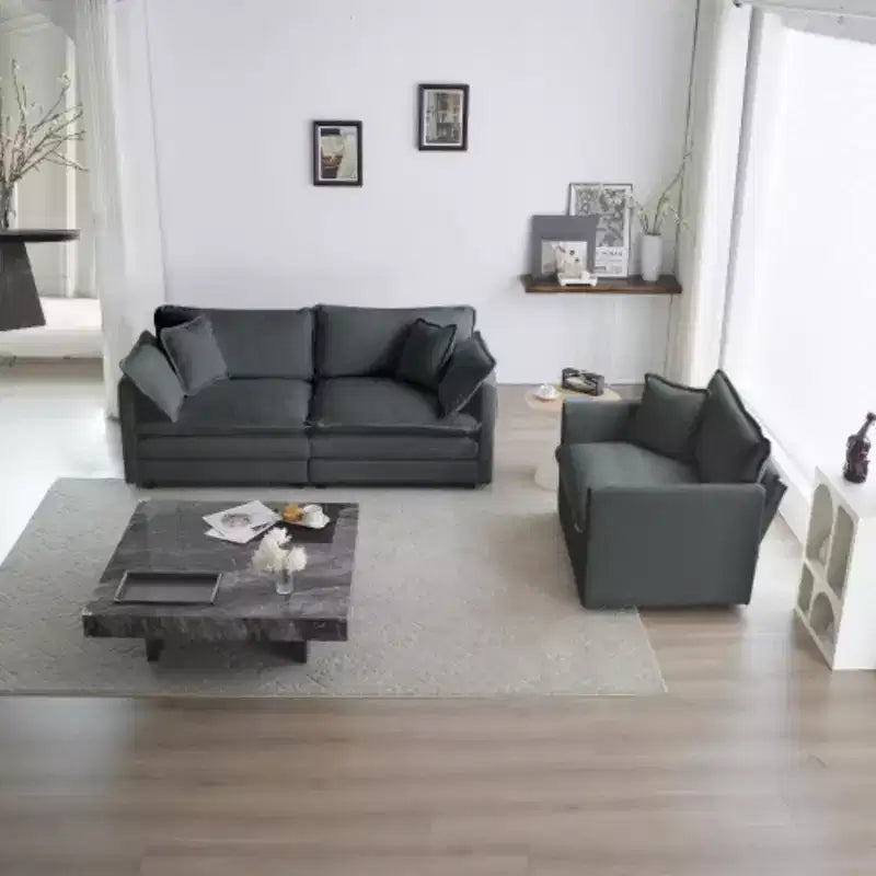 Stylish Chenille Living Room Set: 2-Seater and Chair