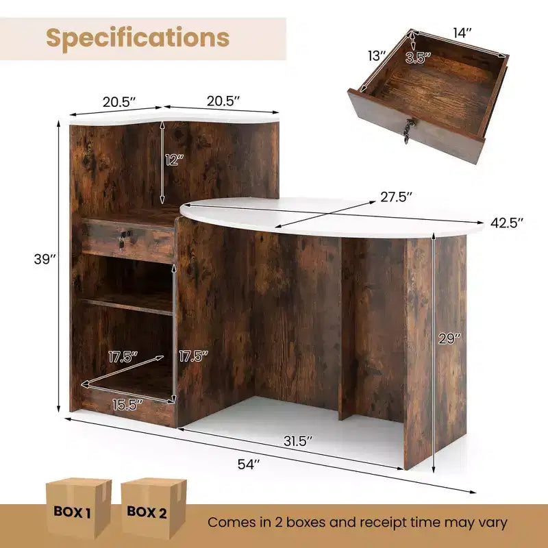 Costway Reception Desk with Lockable Drawer & Adjustable Shelf Oval Tabletop for Store White/Black