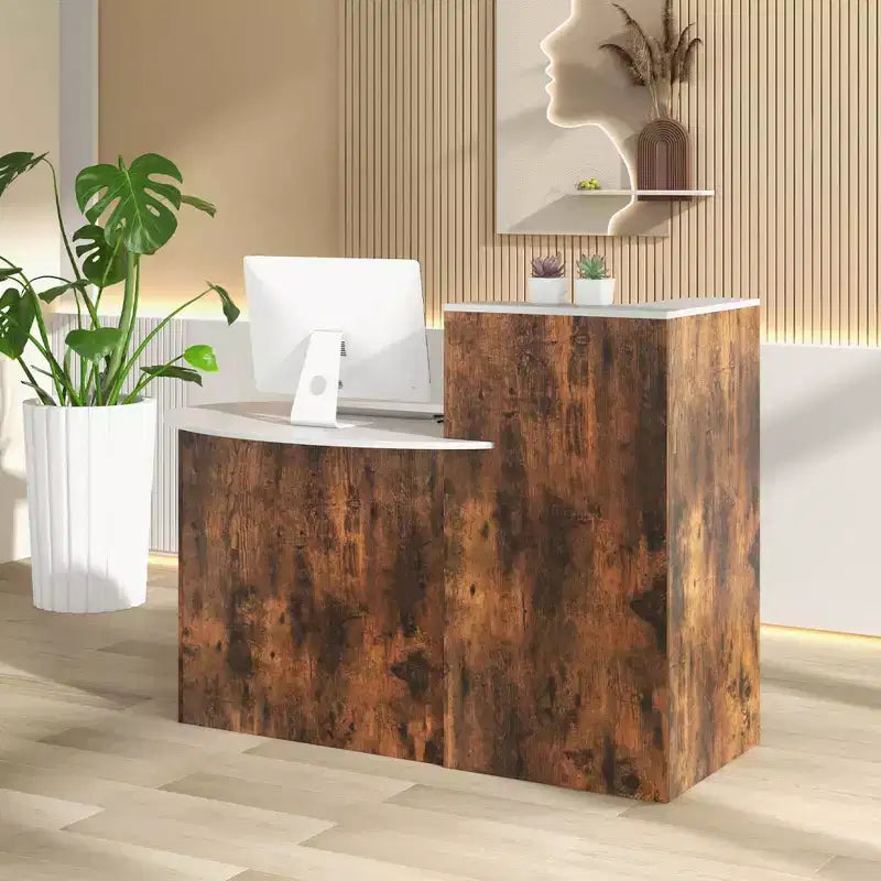 Costway Reception Desk with Lockable Drawer & Adjustable Shelf Oval Tabletop for Store White/Black