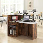 Costway Reception Desk with Lockable Drawer & Adjustable Shelf Oval Tabletop for Store White/Black