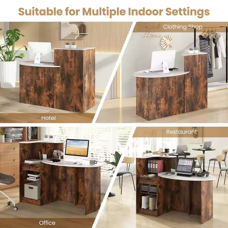 Costway Reception Desk with Lockable Drawer & Adjustable Shelf Oval Tabletop for Store White/Black