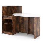 Costway Reception Desk with Lockable Drawer & Adjustable Shelf Oval Tabletop for Store White/Black