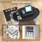 Costway Reception Desk with Lockable Drawer & Adjustable Shelf Oval Tabletop for Store White/Black