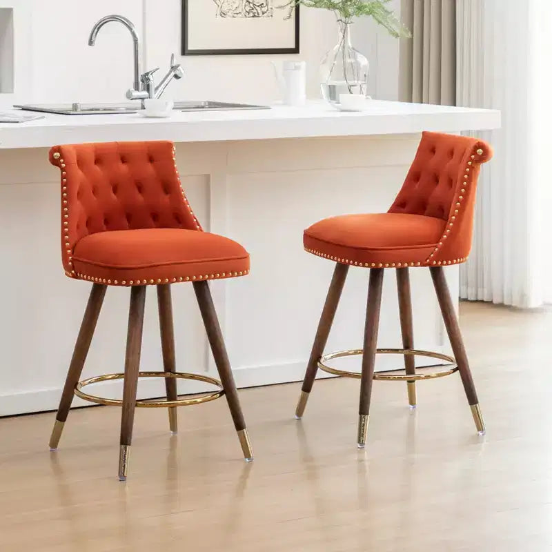 Roundhill Furniture Elvara Set of 2 Button-Tufted Counter Stools with Nailhead Trim