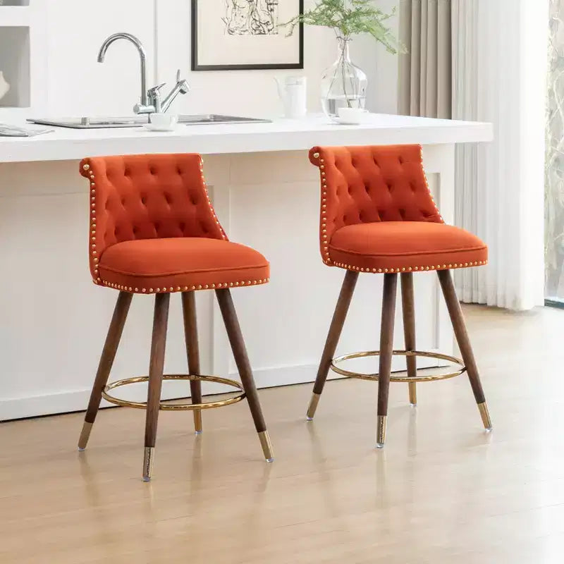 Roundhill Furniture Elvara Set of 2 Button-Tufted Counter Stools with Nailhead Trim
