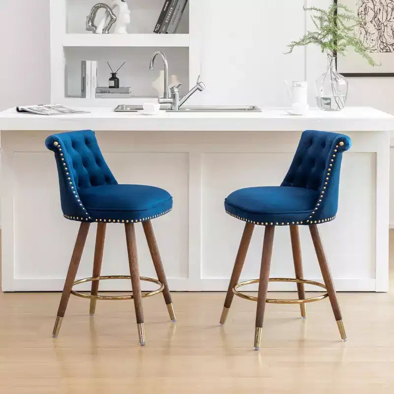 Roundhill Furniture Elvara Set of 2 Button-Tufted Counter Stools with Nailhead Trim