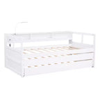 Whisen Twin XL Wood Daybed with 2 Trundles, 3 Storage Cubbies, 1 Light for Free and USB Charging Design