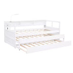 Whisen Twin XL Wood Daybed with 2 Trundles, 3 Storage Cubbies, 1 Light for Free and USB Charging Design