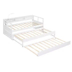 Whisen Twin XL Wood Daybed with 2 Trundles, 3 Storage Cubbies, 1 Light for Free and USB Charging Design