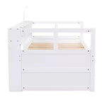 Whisen Twin XL Wood Daybed with 2 Trundles, 3 Storage Cubbies, 1 Light for Free and USB Charging Design