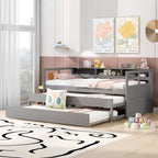 Whisen Twin XL Wood Daybed with 2 Trundles, 3 Storage Cubbies, 1 Light for Free and USB Charging Design