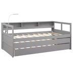 Whisen Twin XL Wood Daybed with 2 Trundles, 3 Storage Cubbies, 1 Light for Free and USB Charging Design