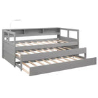 Whisen Twin XL Wood Daybed with 2 Trundles, 3 Storage Cubbies, 1 Light for Free and USB Charging Design