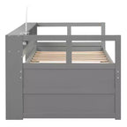 Whisen Twin XL Wood Daybed with 2 Trundles, 3 Storage Cubbies, 1 Light for Free and USB Charging Design