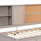 Whisen Twin Size Lounge Daybed with Storage Shelves, Cork Board, USB Ports and 3 Drawers