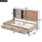 Whisen Twin Size Lounge Daybed with Storage Shelves, Cork Board, USB Ports and 3 Drawers