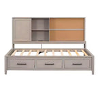 Whisen Twin Size Lounge Daybed with Storage Shelves, Cork Board, USB Ports and 3 Drawers