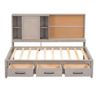 Whisen Twin Size Lounge Daybed with Storage Shelves, Cork Board, USB Ports and 3 Drawers