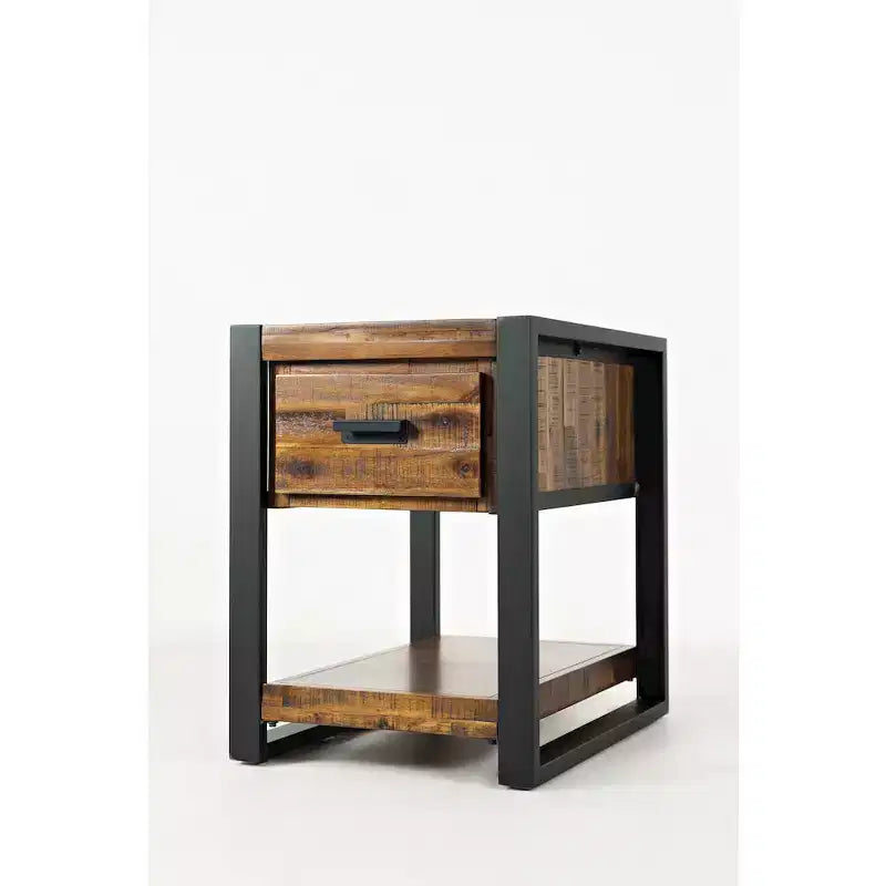Jofran,Loftworks Modern Industrial Distressed Acacia Side Table with Drawer- Brown Color